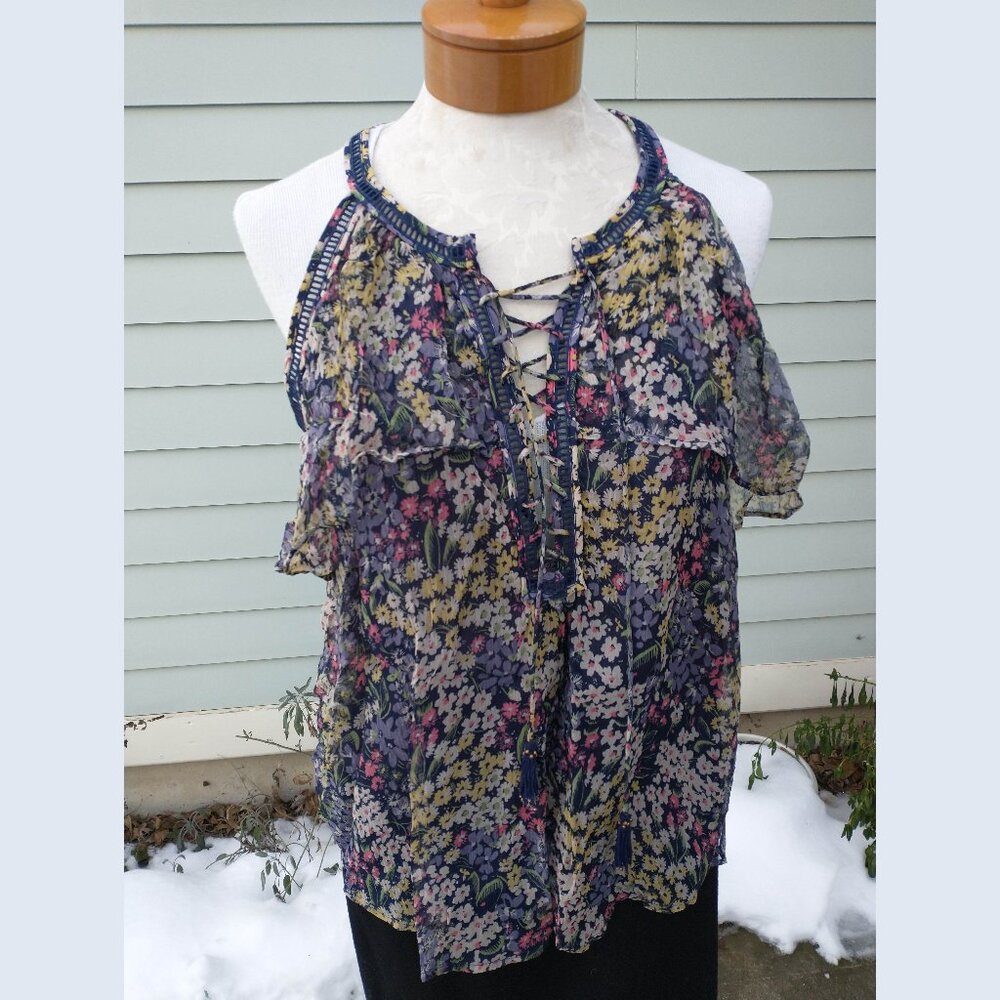 Halter: Silk, black with floral print. Size 8 - by Rebecca Taylor